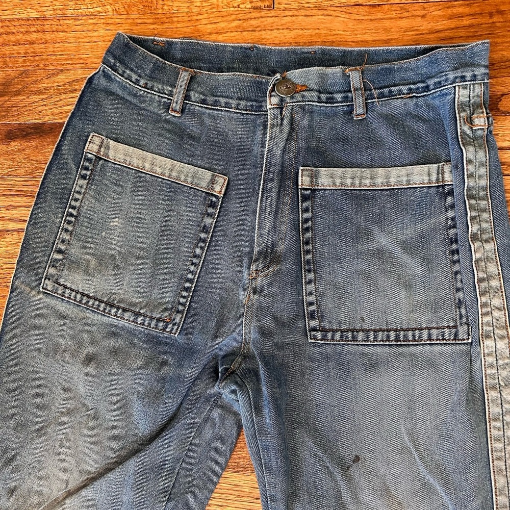 Side Seam Jean Front Patch Pocket Utility Relaxed Medium Wash 30" Edgy Cool Girl - Picture 4 of 13